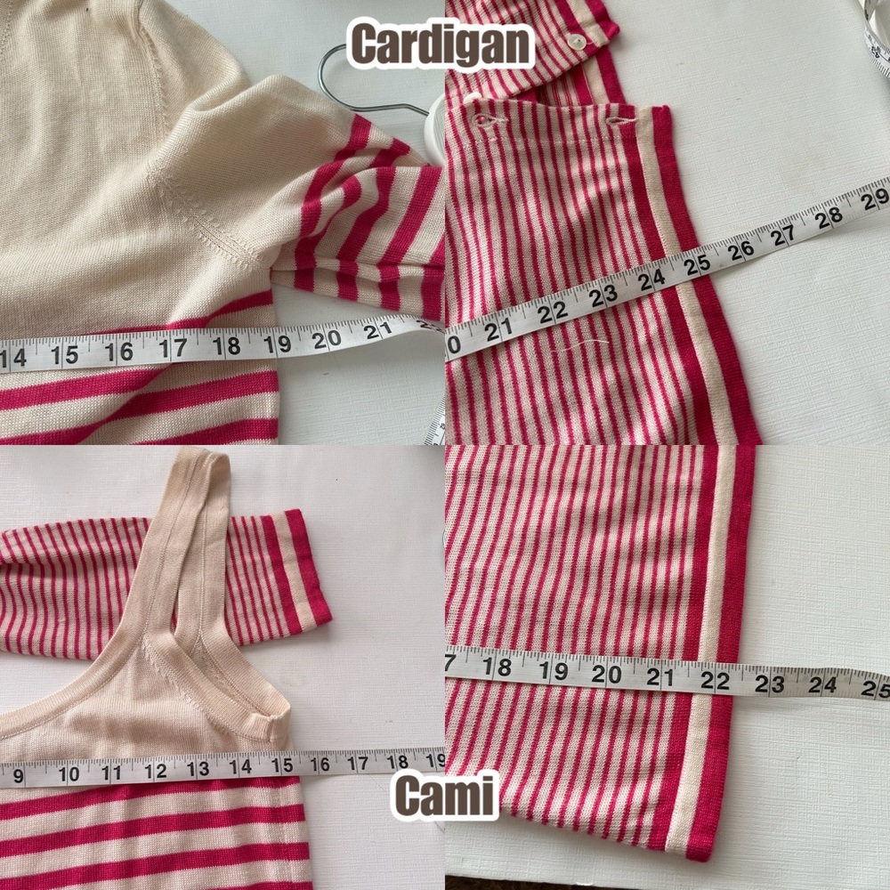 VTG 80s Ivoire de Balmain Paris Striped Cardigan & Cami Set | Silk Cashmere M - Picture 13 of 14